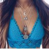 DoubleNine Long Multilayer Statement Necklace 4 Layer Hippie Boho Circle Drops Multistrand Bohemian Necklace Layered for Women