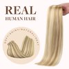 GOO GOO Clip in Hair Extensions Real Human Hair, 14inch 130g 9Pcs, 18A/613A Dark Blonde Highlighted Bleach Blonde, Remy Human Hair Extensions Clip ins for Women, Natural Human Hair