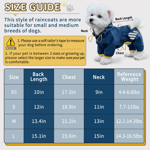 Dog Raincoat, Waterproof Dog Rain Jacket with Hood, Dog Rain Coat with Leash Hole, Reflective Strap for Small Medium Dogs, Lightweight Puppy Clothes(Blue,M)