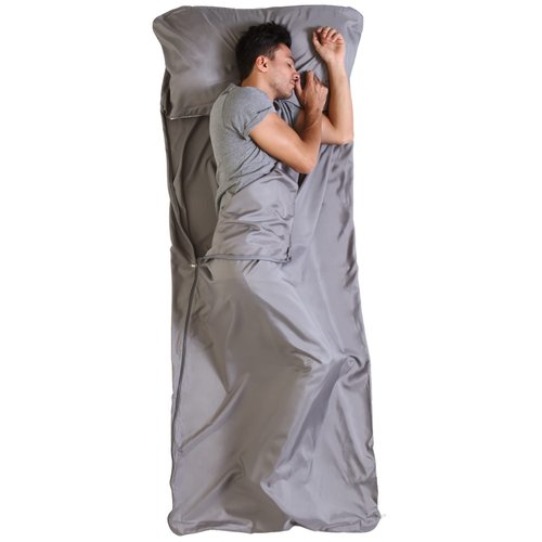 Tough Outdoors Sleeping Bag Liner - Adult Sleep Sack & Travel Sheets - for Backpacking, Hotels & Hostels - Lightweight Single & Double Camping Sleeping Bag Liners - Comfortable, Gray with Zipper