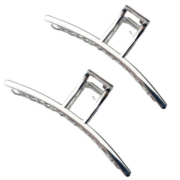 Ovche 2 Pack Gold or Siver Metal Claw Hair Clips No Slippage Stylish Hair Clamp Grip for Thick Hair Jaw Comb Hairclips Hair Catch with Teeth Hair Updo Grip for Bath,SPA,Washing,Makeup (Silver)