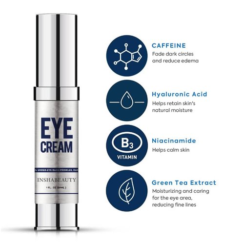 INSHABEAUTY Revitalizing Eye Cream with Hyaluronic Acid, Caffeine, Green Tea - Anti-Wrinkle, Dark Circles,beauty,Firming, Puffiness, Reduce Under Eye Bags, 1 fl oz