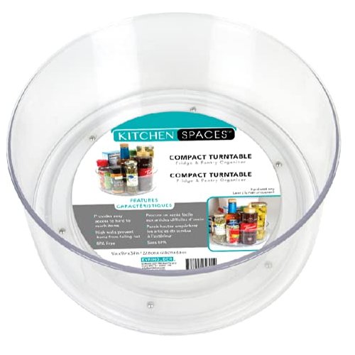 Kitchen Spaces Turntable Compact Lazy Susan, Cabinet Organization, Easy-Glide Spin, Clear