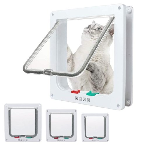 goTeamghjkl Cat Door Flap (Outer Size 7.5" x 7.8"), 4 Way Locking Medium Cat Door for Interior Exterior Doors, Weatherproof Pet Door for Cats Doggie Kitty and Kittens with Circumference < 15.75"