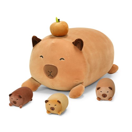 Custolon Capybara Stuffed Animals with Mommy and 3 Baby Capybara in Tummy, 15" Plush Mom Capybara Gifts for Girls Boys Birthday (Capybara)