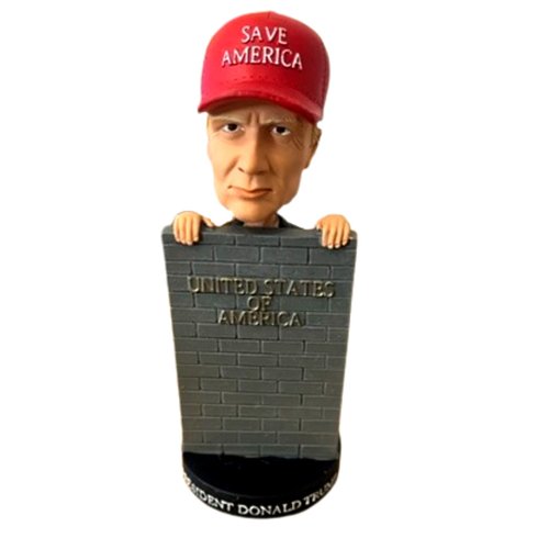 President Trump 2024 Save America Bobblehead Doll | MAGA Border Wall Themed Donald Trump Figure | Build The Wall Bobblehead for Republican Trump Supporters