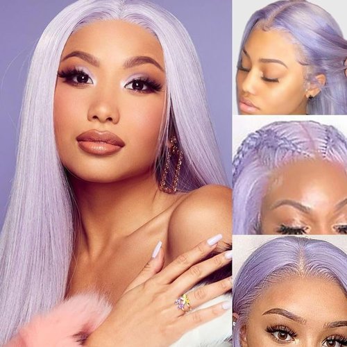 JHXAYW Purple Synthetic Lace Front Wig, 13x6 HD Lace Front Wigs for Black Women Wear and Go Long Straight Glueless Wig