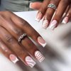 ANDGING French Tip Press on Nails Square Short Medium White Fake Nails Acrylic Glue on Nails with Rhinestone Striped Design 24Pcs Manicure Stick ons Nail for Wedding Gel False Nails with Glue LP68TT1