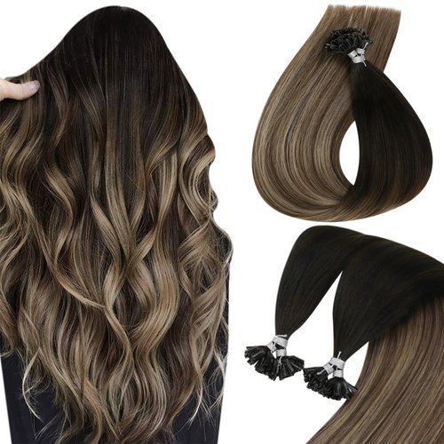 Sunny Utip Hair Extensions Human Hair Ombre U Tip Human Hair Extensions Black Ombre Dark Brown With Ash Blonde Balayage Utips Keratin Hair Extensions Black Hot Fusion Hair Extensions 50g/50s 22in