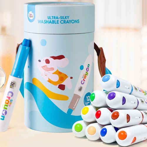 Jar Melo Jumbo Twistable Crayons for Toddlers, 12 Colors Ultra-Silky Washable Crayons with 108 Free PDF Coloring Pages, Unbreakable and Easy to Hold, Safe Art Supplies for Kids Ages 1-2 2-4 4-8