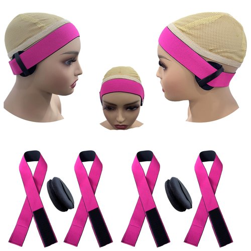 ulovmly Elastic Bands for Wig, Lace Melting Band to Lay Edges,4 Pcs Elastic Wig Band with Ear Covers Rose Red