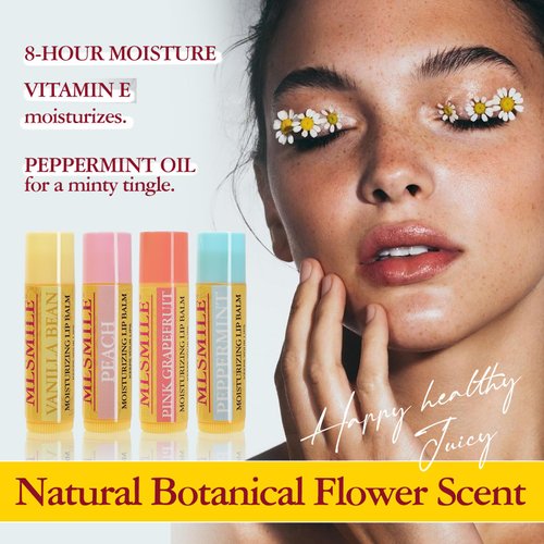 MIESCHER Moisturizing Lip Balm with Vitamin E for Dry Cracked Lips, Moisturizing Lip Care Christmas Gifts Long-lasting Hydrating Lip Balm, Moisturizer Stick for All-Day Hydration (Pack of 4)