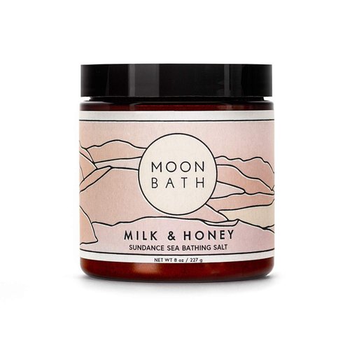 Moon Bath Milk + Honey Sundance Sea Bath Salts | Exfoliating Body Scrub & Bath Soak w/Frankincense, Bergamot & Lavender Essential Oil. Relax, Soothe Muscles, Detox | Organic Body Care, 8 oz.