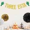 Three esta Banner,Mexican Fiesta 3rd Birthday Party Decorations, Child 3 Year Old Party Supplies Gold & Green