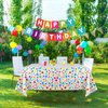 Tatuo 2 Pcs Polka Dot Plastic Tablecloth 51 x 71 Inch Birthday Plastic Table Cover for Rectangle Table with Happy Birthday Banner for Birthday Engagement Wedding Party(Rainbow)