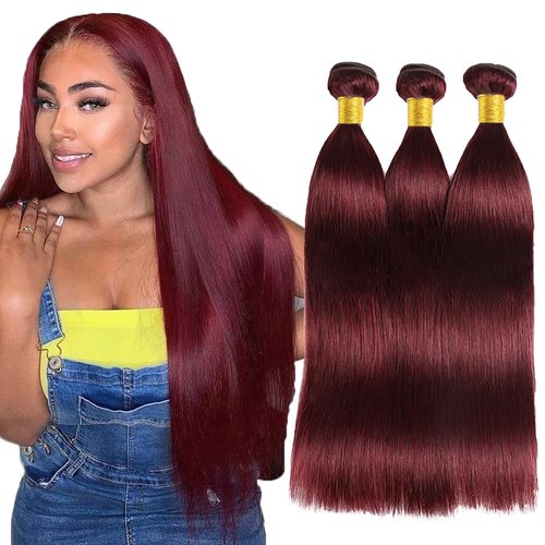 99J Human Hair Bundles Wine Red Bundles Burgundy Straight Human Hair Bundles Brazilian Unprocessed Virgin Hair 3 Bundles 16 16 16 Inch 99J Straight Bundles Remy Hair Extensions