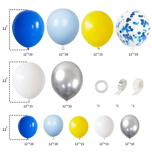 Blue and Yellow Balloon Arch Kit 140 PCS Royal Blue White Silver Balloon Garland Kit Pastel Blue Party Balloons for Birthday Baby Shower Party Decor