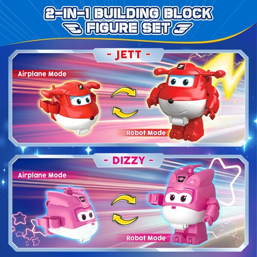 Super Wings Building Blocks, Jett & Dizzy 2-in-1 Airplane and Rescue Bots Building Toys, Transformer Building Blocks for Toddlers Kids Ages 3 4 5 6 7
