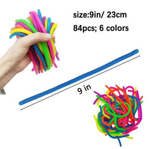 84Pcs Colorful Fidget Noodles Toys Squeeze Release Anxiety for Kids and Adult as Party Bag Fillers Party Favors Birthday Gifts for Kids and Classroom Rewards