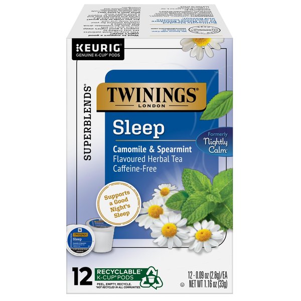 Twinings Sleep Herbal Tea K-Cup Pods for Keurig, 12 Count (Pack of 6), Formerly Nightly Calm, Camomile, Spearmint, & Lemongrass, Naturally Caffeine-Free, Enjoy Hot or Iced | Packaging May Vary