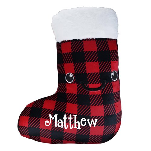Fiesta Toy Christmas Stocking Plush - Plaid Print Stuffed Throw Pillow Cushion - Oversized Holiday Decoration with Custom Name