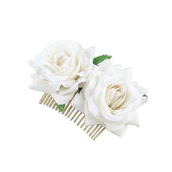 1 Piece Artifical Rose Flower Hair Clip Rose Flower Bridal Hair Side Comb Wedding Flower Hair Accessories Hair Combs Side Headpiece for Women Bridal Wedding Veil Beach Party, White