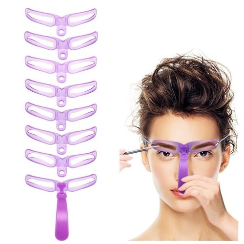 Generic Eyebrow Stencils, Eyebrow Template, Eyebrow Shaping Kit,8 Styles Reusable Eyebrow Stencil with Handle and Strap, Washable Reuseable Eyebrow Positioning Tool, Purple