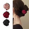 AUOCATTAIL Retro Satin Rose Hair Claw Clip Fashion Nonslip Rose Flower Jaw Clip Women Girls Thick Hair Thin Hair Styling Shark Clip Hair Accessories (3 Pcs)