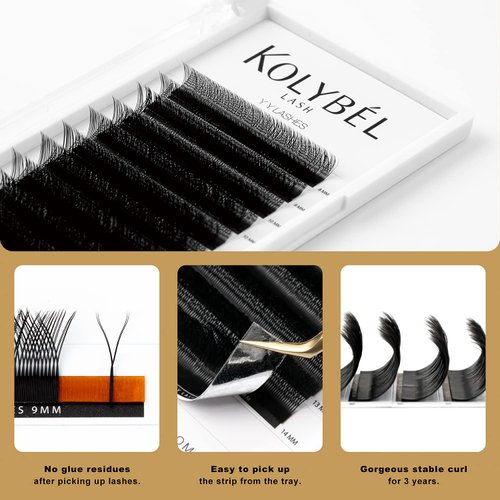 KOLYBEL YY Eyelashes Extension Lashes Y Shaped 0.07mm D Curl 8-15mm Mixed Tray Lash Extension Easy Premade Fans 2D Soft Matte Black Volume Lashes Supply(YY,0.07-D-8-15mm)