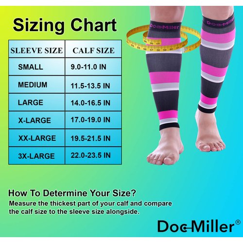 Doc Miller Calf Compression Sleeve Men and Women 20-30 mmHg, Shin Splint Compression Sleeve for Varicose Veins and Maternity 1 Pair ( Black Pink Gray White, Small)