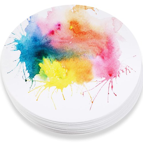 60 Pack Watercolor Paper Round 250 GSM Cold Pressed Watercolor Paper Ideal for Most Wet and Dry Media, Ideal for Beginners, Artists and Specialists (4 Inch Diameter)