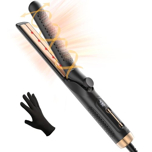 Flat Iron Hair Straightener and Curler 2 in 1, Infrared Ceramic Hair Curler Straightening Curling Iron Wand, Professional Negative Ions 360° Airflow Styler Hair Styling Tool Dual Voltage for Travel