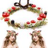 MEMOVAN Handmade Mushroom Crown Headband Woodland Headpiece Christmas Hair Wreath with Pine Berries Fairy Flower Floral Halo Headband Winter Holiday Tiara for Women Girl Holiday Decoration