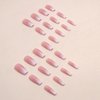 Press on Nails Medium Coffin Fake Nails Pink & White Ombre Acrylic Nails Glossy False Nails with Silver Glitter Designs Cute Nails Translucent Artificial Nails for Women 24Pcs