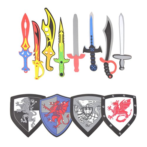 PowerTRC Foam Sword and Shield 12 Piece Playset | Ninja, Warrior, Viking Role Play Accessories for Kids | Great for Party Favors