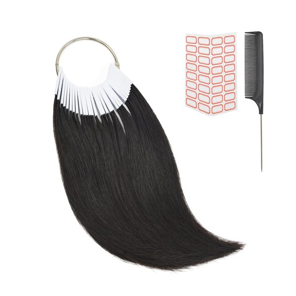 30 pcs 8" Human Hair Swatches for Testing Color Natural Hair Color Samples Rings Natural Hair Level Swatches for Salon Hairdressing (Black)