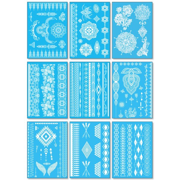 White Lace Temporary Tattoos for Women Teens Girls - 9 Sheets White Lace Fake Stickers - Bride Wedding Cool Tattoo Designs Jewelry Tattoos - 100+ White Flash Realistic Waterproof Transfer