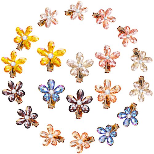 Hair Accessories Set: 21 Flower Crystal Barrettes, Hair Clips, and Hairpins in Simple Colors for Women and Girls