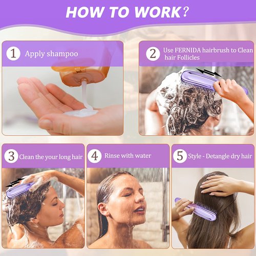 FERNIDA Detangling Brush for Women Girls - Detangler Hair Brush for Straight Long Wet Dry Hair, 572 Soft Bristles Scalp Brush, Purple