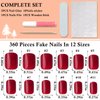 LoveOurHome 360pc Square Press on Nails Short Fake Nails Red Acrylic Press on Nails Square Nail Tips Full Cover Glue Nails Christmas Short Press False Nails with Glue Adhesive Tabs for Women Girls