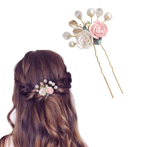 Vintage Big Flower U Shape Hair Clips, Rhinestone Hair Clips French Pearl Barrettes, Wedding Crys...