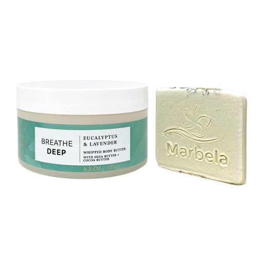 Bath & Body Works Aroma Breathe Deep Eucalyptus & Lavender Whipped Body Butter with a Natural Oats Sample Soap