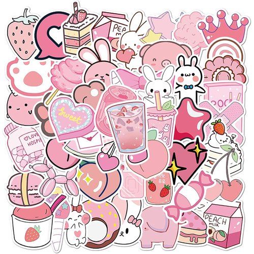 1Pc Cute Decorative Wall Art,Cheap Stuff Under 5 Dollars Cute Cheap Stuff 50PcsBag Beverage Stickers Water-Proof Cute Pink Blue PVC Vinyl Sticker Arts and Crafts