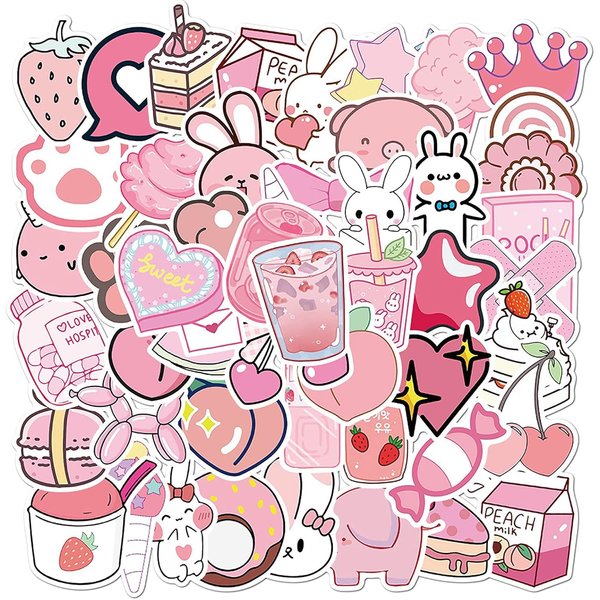 1Pc Cute Decorative Wall Art,Cheap Stuff Under 5 Dollars Cute Cheap Stuff 50PcsBag Beverage Stickers Water-Proof Cute Pink Blue PVC Vinyl Sticker Arts and Crafts