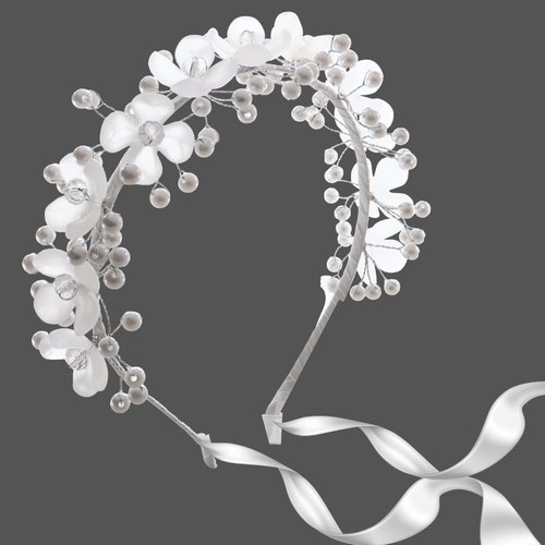 Needzo First Communion White Flower Crown Hair Accessory, Girl&#39;s Headband for Weddings, Princess ...