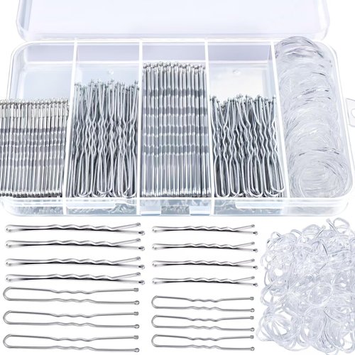 Teenitor 300pcs Silver Bobby Pins Hair Pins Kit, 100pcs Bobby Pins 100pcs Hair Pins for Women, Hair Pins for Buns， 100pcs Hair Bands, Hair Pin 2" 2.36", Silver Bobby Pins for Gray Hair 2" 2.75"