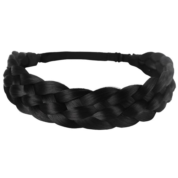 Coolcos Elastic Synthetic Chunky Hair Braid 5 Strands Braids Hair Headbands Plaited Braided Headband (Jet Black)