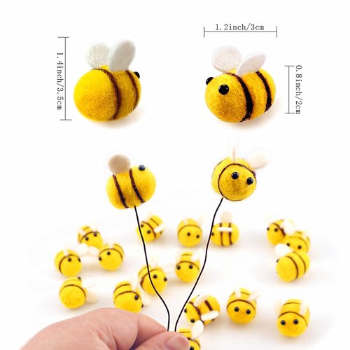 Saktopdeco 1.2 Inch Wool Felt Bees for Crafts Bulk Bumble Bee Plush Decor for Baby Shower Decorations Gift Holiday Wreath DIY Crafts (20 PCS)