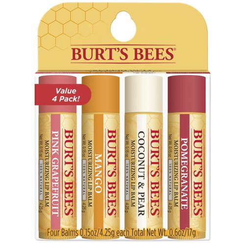 Burt's Bees 100% Natural Moisturizing Lip Balm, Superfruit - Pink Grapefruit, Mango, Coconut & Pear, Pomegranate - 4 Tubes