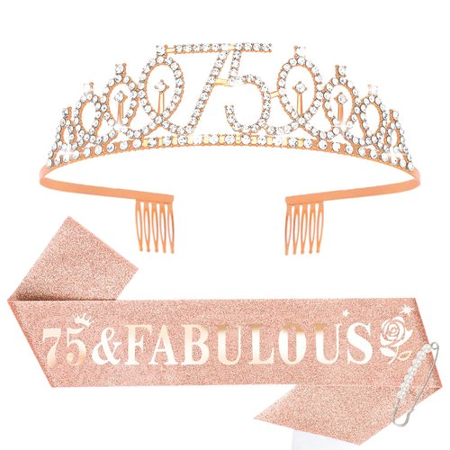 Rose Gold 75th Birthday Sash and Tiara for Women, Happy 75th Birthday Gifts for Women, 75th Birthday Sash and Crown Set, 75th Birthday, Womens 75th Birthday Gifts